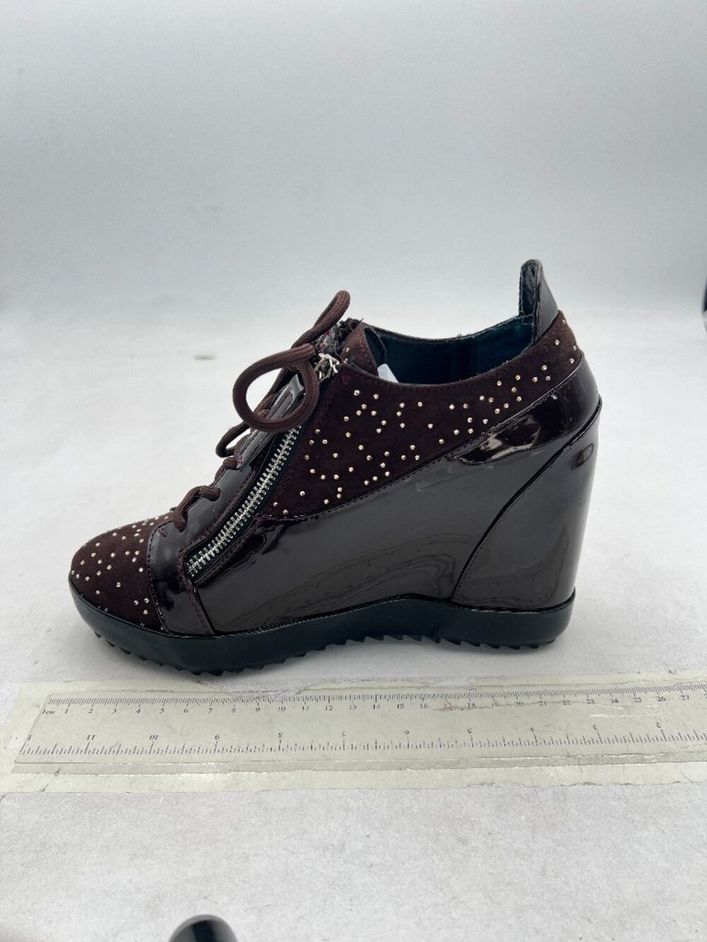 Brown Wedge Closed Toe Ankle Boots for Women Lace-up Platform Short Booties Pump